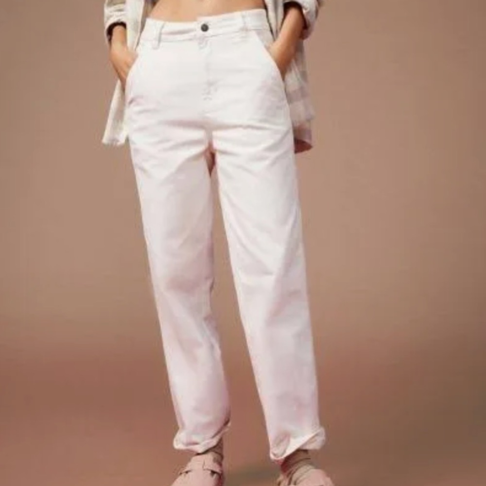 Old Navy Ivory Cream Denim Utility Loose Fit Relaxed Baggy Jeans Size 6